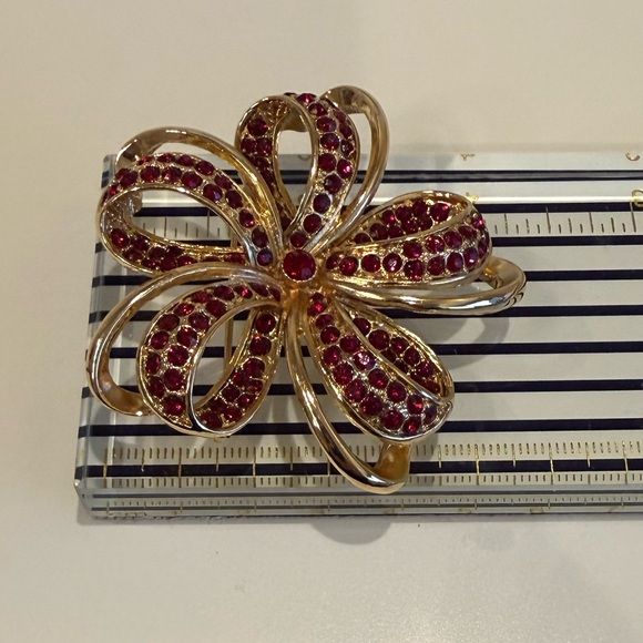 Monet Gold and Red Floral Brooch - Picture 4 of 7